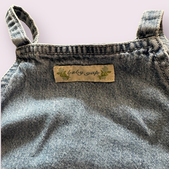 Vintage Baby Gap Light Blue Jean  Denim Overalls With Pink Flowers Size 12-18 M - Picture 9 of 11